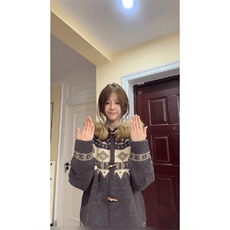 重磅北极绒座山雕大毛毛领毛衣外套冬美式复古休闲慵懒风针织开衫，男装针织衫/毛衣，电商A486