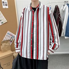 秋季条子长袖袖口衬衫衬衣宽松上衣男士潮A056-C822P38，男装衬衫，电商A056