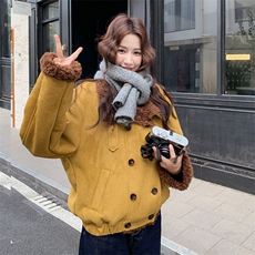 甜酷毛皮一体羊羔毛外套2C317A-8537-P205-K298，女装短外套，2C317A