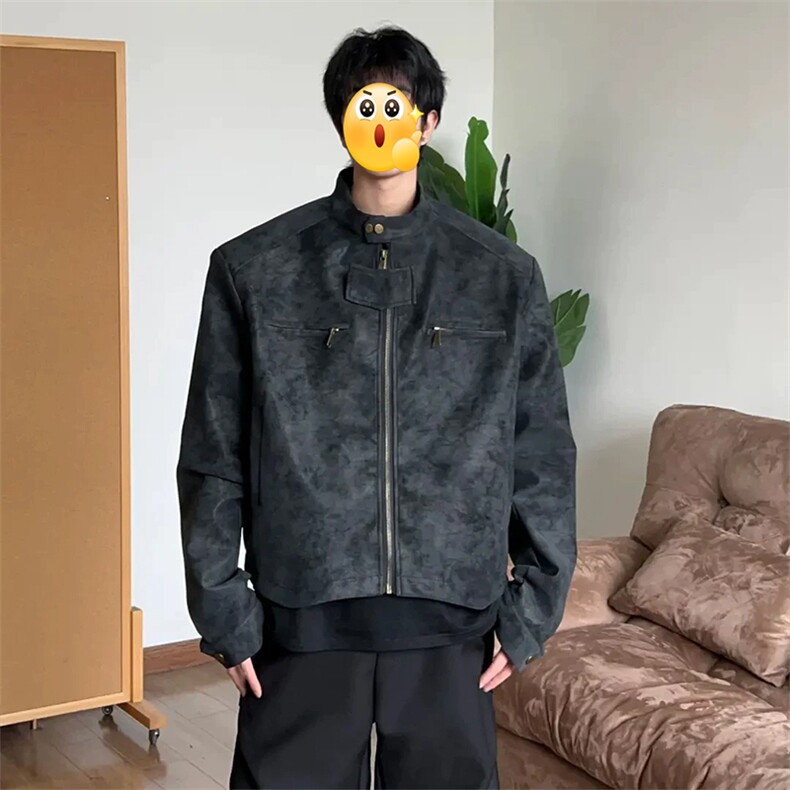 (网图慎用)特批P85无差价扎染正肩PU皮衣大码立领夹克外套男J5238,男装夹克,电商A001-1
