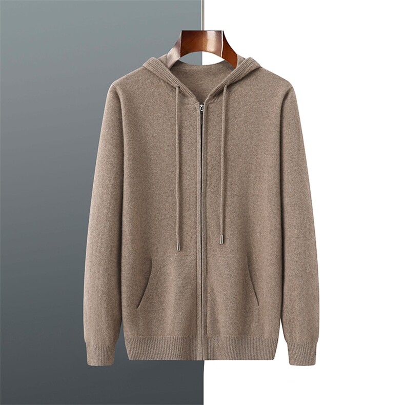 2025年秋季青春活力圆领长袖纯绒拉链连帽开衫青春流行男男装，男装羊绒套衫，羿纯羊绒高端店