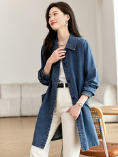 2025年秋季中长款牛仔外套，女装牛仔外套，文熹诺