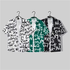 短袖衬衫男ins复古宽松满印花沙滩裤夏季休闲套装百搭TZ01163-P45，男装休闲套装，星座308B-1