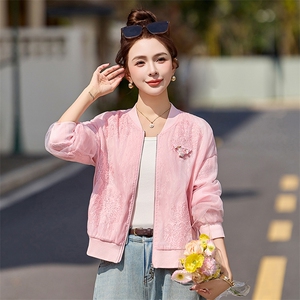 粉色小香风刺绣棒球服外套女2026春夏新款小个子百搭防晒薄款上衣图片