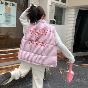 粉色可爱甜妹格子两面穿马甲休闲裤两件套女秋冬2025新款爆款套装图片