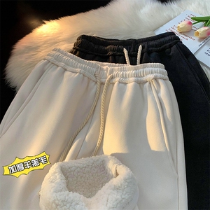 潮牌直筒加绒加厚休闲裤冬季百搭羊羔毛卫裤K5425-b315-P65控78图片