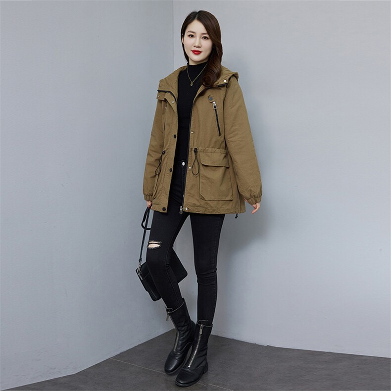 现货。时尚格子加绒加厚连帽保暖女派克服外套,女装棉衣/棉服,依万里