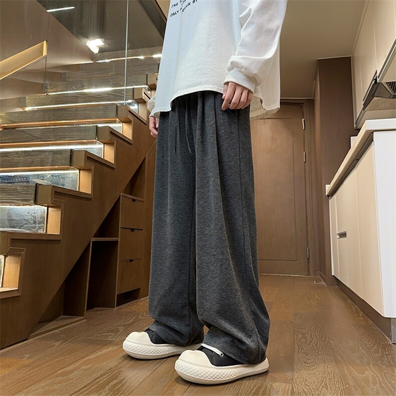 深灰色垂坠感糯米裤子男oversize加绒加厚宽松软糯直筒阔腿裤子秋图片