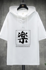 LD54197-P45连帽短袖t恤男大码胖子带帽五分袖中袖展架，男装T恤，电商A040A