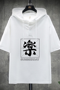 LD54197-P45 连帽短袖t恤男大码胖子带帽五分袖中袖 展架图片
