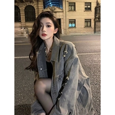 现货美式高街设计感水洗破洞牛仔外套男女春季做旧工装潮vibe夹克，男装工装外套，星座302B-3