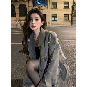 现货美式高街设计感水洗破洞牛仔外套男女春季做旧工装潮vibe夹克图片