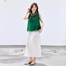 夏季新款现货！2026新中式立领优雅复古刺绣马甲+吊带连衣裙女，女装套装/套裙，宝儿家