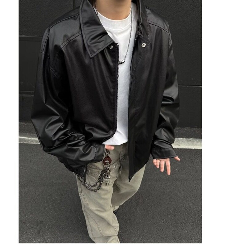美式复古美拉德机车风外套拉链皮衣男女同款宽松型潮春W6378-P60，男装皮衣，星座412-2