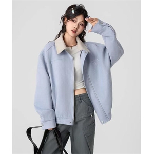 美式刺绣翻领外套秋新款麂皮绒双层棒球服上衣潮513AJK1894P73图片