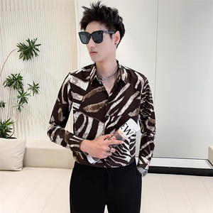 301A-1/H500/P58 2025秋装男士个性印花长袖衬衫男痞帅潮流衬衣图片