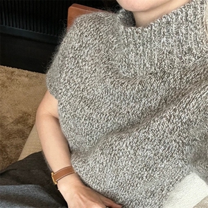 加厚气质慵懒风高领针织短袖毛衣女秋季高级感内搭半袖打底衫上衣图片