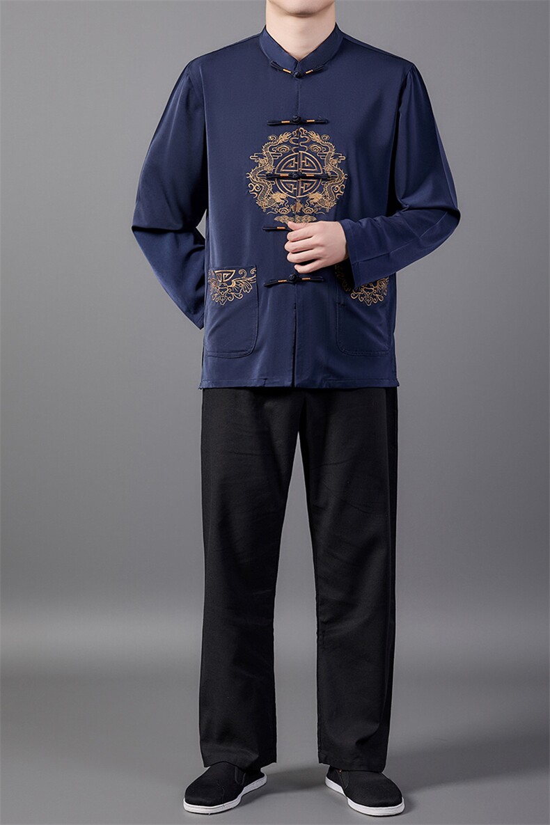 中老年风唐装男士春秋刺绣龙立领中式盘扣夹克HL23910-P105,男装夹克,星座1105-3