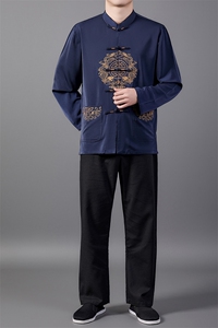 中老年风唐装男士春秋刺绣龙立领中式盘扣夹克HL23910-P105图片