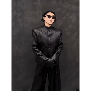 春季新中式男士鳄鱼纹pu皮立领皮夹克西装XZ0089-P125(网图参考图片