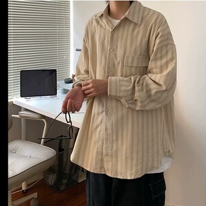 日系复古灯芯绒条纹长袖衬衫男女春秋小清新学院风宽松休闲衬衣潮图片