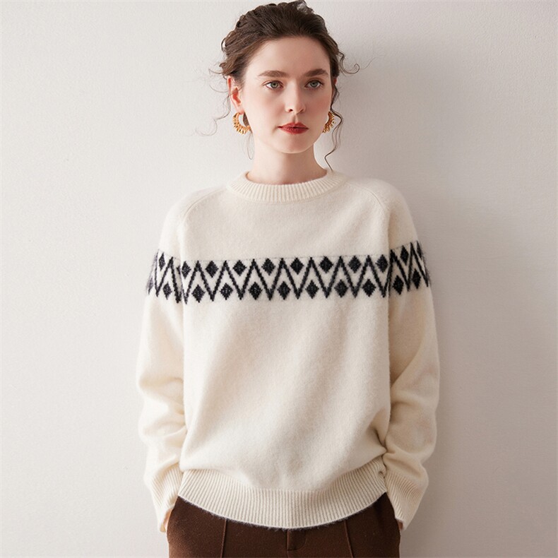 2025年秋季新款百搭女士七针加厚圆领提花，女装羊绒衫，尚达羊绒