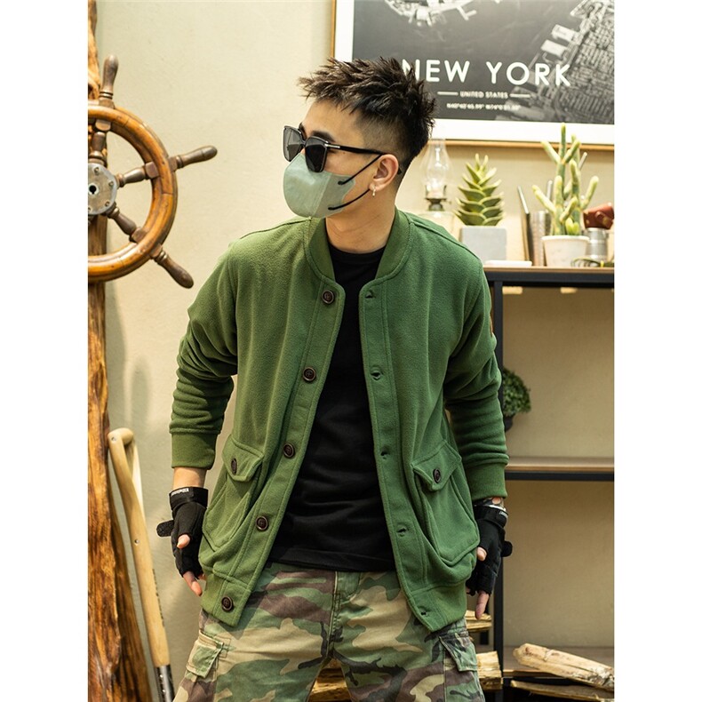 W10652-P56网图现货美式复古阿美咔叽纯色棒球衫摇粒绒休闲外套，女装短外套，星座1608