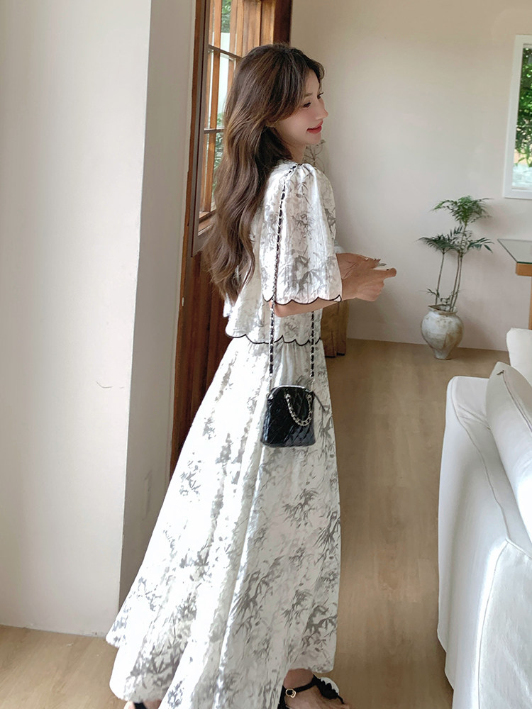 新中式禅意女2025夏季搭配一整套国风水墨画上衣半身裙,女装连衣裙,诺蝶