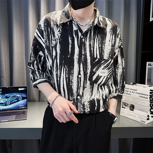 2025春季新品衬衫 男士七分袖水墨扎染衬衫潮社会小伙901-C20P58图片