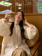 法式设计感蕾丝刺绣娃娃衫水溶棉灯笼袖衬衫，女装衬衫，湘姗