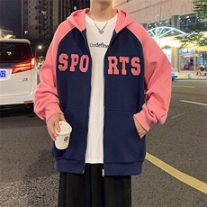 港风华棉拼接开衫连帽卫衣男宽松外套Y6522P85，男装卫衣，星座1204-3