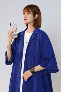 C6057/P45中性风高品质波浪冰丝垂感短袖衬衣男女衬衫上衣控68图片