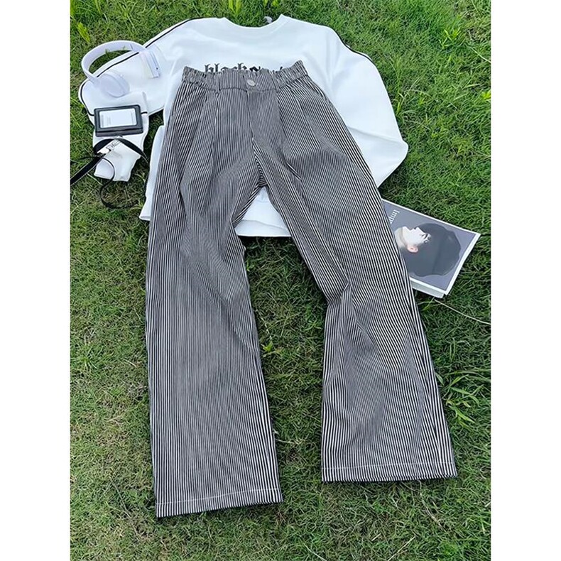 特批P45无差价秋季新款条纹工装阔腿裤男宽松潮流垂感休闲裤K5959，男装休闲裤，电商A001-1