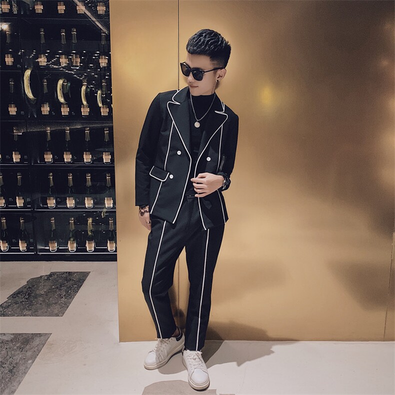社会风小伙修身休闲商务西裤西服韩版西装两件套装D803-P165控205,男装西服套装,星座308A