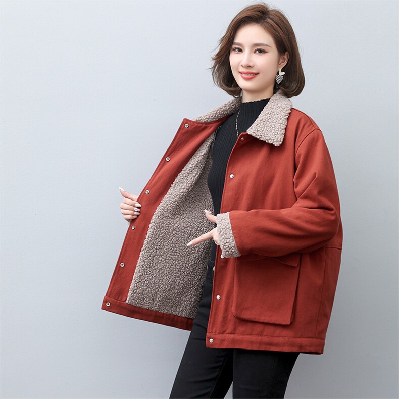 2022新款冬季女装仿羊羔毛保暖加绒外套时尚宽松显瘦棉服,女装棉衣/棉服,悦见她