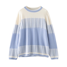 2025秋冬百搭时尚简约拼色提花圆领针织衫，女装针织衫/毛衣，木淼羊绒