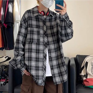 秋季款-格子衬衫白色黑色原版棉布高质量LS322 P38图片