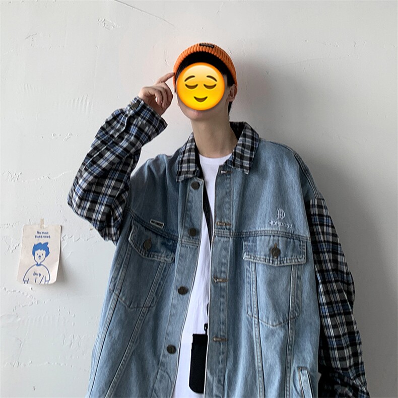 【】A003-HJ5125-P95新款牛仔夹克接拼假两件几物,男装夹克,电商A003