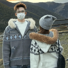 重磅北极绒座山雕毛衣外套冬美式复古休闲慵懒风大毛毛领针织开衫，男装针织衫/毛衣，电商A486-1