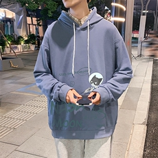 WY2187-P35加绒款-P40纯棉连帽卫衣男大码运动帽衫宽松薄外套男，男装卫衣，电商A040