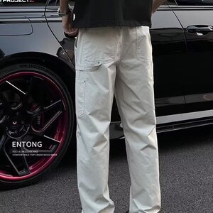 1506/QC660/P54休闲裤字母绣标拼接设计单褶皱户外运动伞兵裤图片