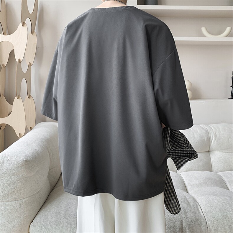 8XL-M冰丝凉感短袖T恤夏季大码V领垂感五分半袖体恤衫DX1206/P35,男装T恤,电商B238