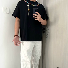 万针全刺绣工艺抖音得物高品质260克重磅纯棉双纱美式高街短袖T恤，男装T恤，电商A486
