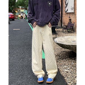 高级感提花裤子男士设计感ins潮牌宽松直筒阔腿拖地休闲长裤S6012图片