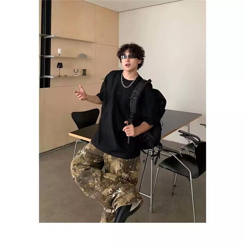 短袖男春夏季新款简约宽松套头休闲美式潮字母印花圆领T恤痞帅,男装T恤,星座506A