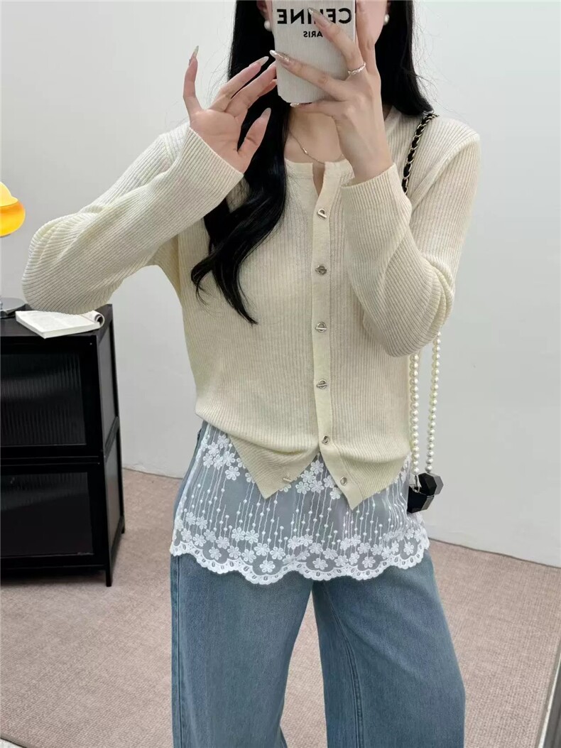 韩版小清新精纺羊毛圆领开衫,针织衫/毛衣,艾米娇羊绒