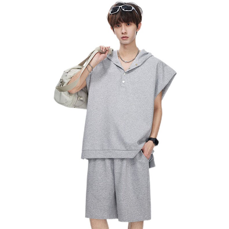 灰色连帽背心套装男女cp180-特p65,男装休闲套装,电商B371
