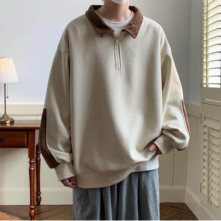 A018-WX920P55/现货秋装新款方领半拉链拼接套头卫衣男，男装卫衣，电商A018