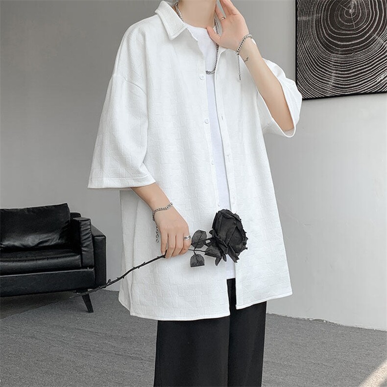 短袖衬衫男夏季新款港风宽松大码提花衬衣CS029-P35,男装衬衫,星座214-3