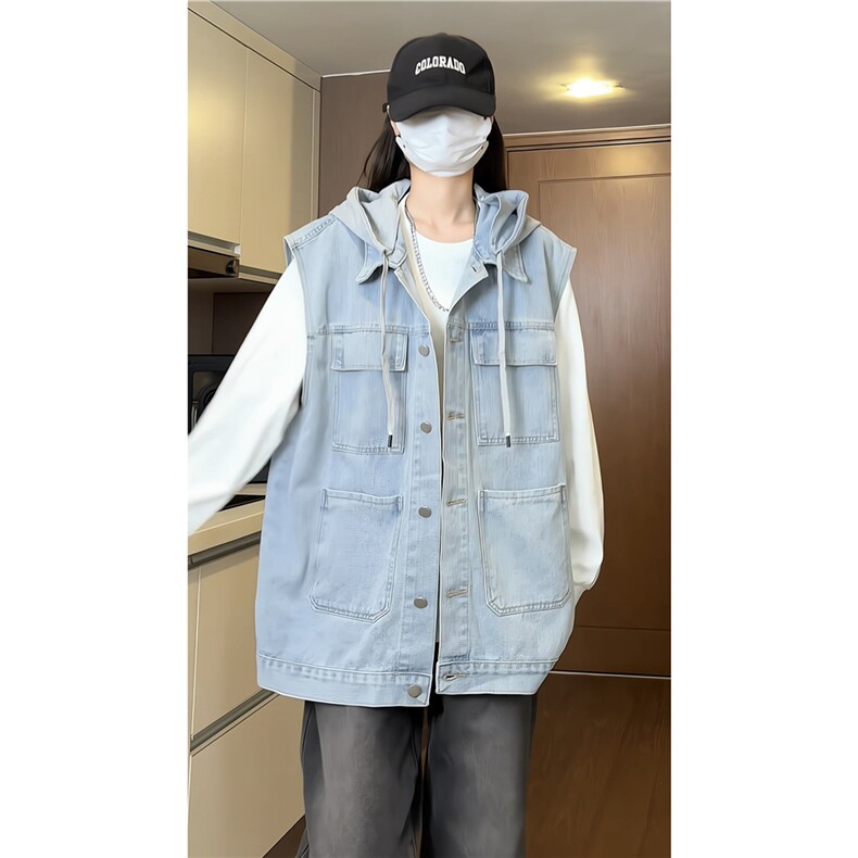 MJ213-p58-限价88 M-5XL现货 oversize连帽马甲宽松大码牛仔马甲图片